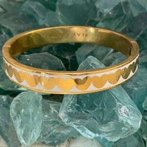 KATE SPADE BANGLE BRACELET PLAY CUPID IDIOM GOLD HEARTS CREME PREOWNED
